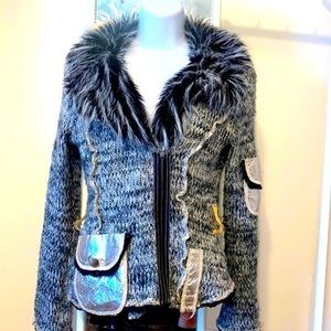 Lucy Paris Grey fur trimmed retro cardigan/jacket